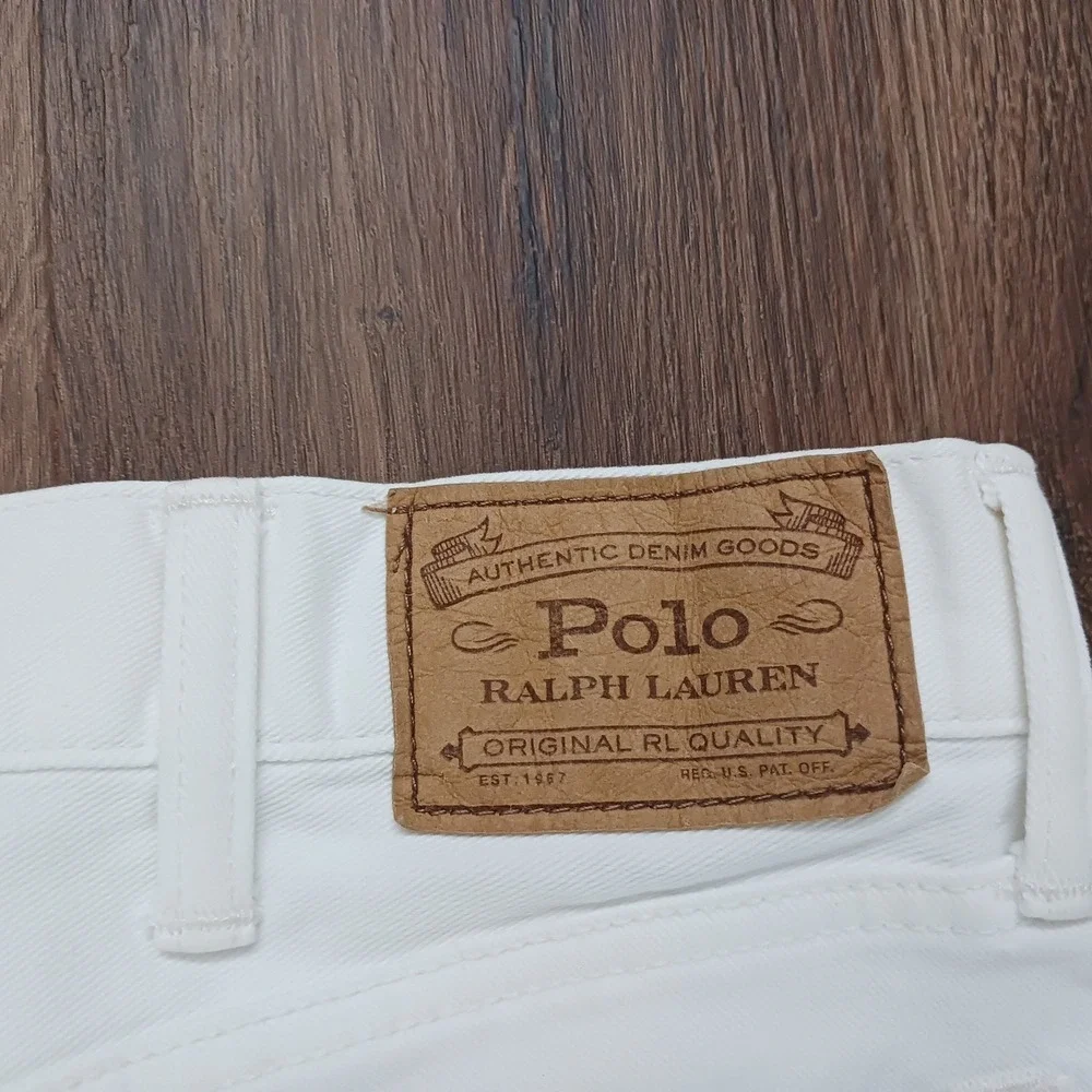 Polo Ralph Lauren Mens White Denim Jeans 38x30 Slim Straight Button Fly Stretch